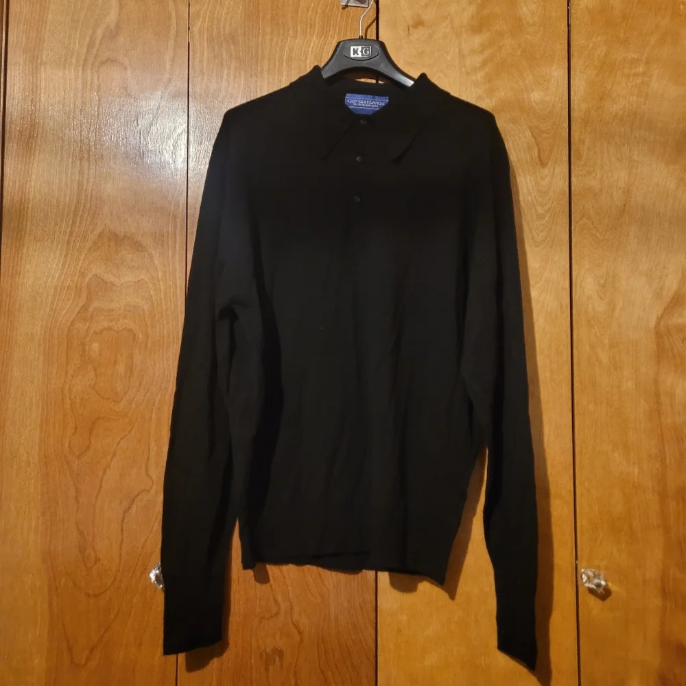 Vtg Gieves Hawkes Collared Sweater Mens Large Pure Wool Pullover Green Black 2pc